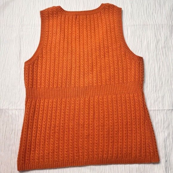 American Eagle Sweater Vest Cable Knit Orange‎ Lambs Wool Womens Large READ ME - Picture 6 of 8